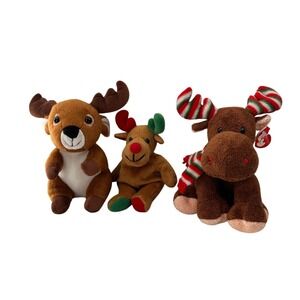 Ty Pluffies Merry Moose Reindeer Bundle Holiday Christmas‎ Stuffed Animal Rudy
